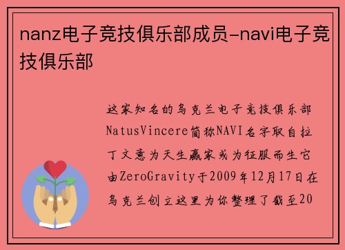 nanz电子竞技俱乐部成员-navi电子竞技俱乐部